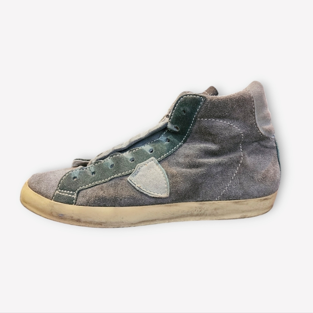 Philippe Model Gray & Teal Suede High Top Sneakers